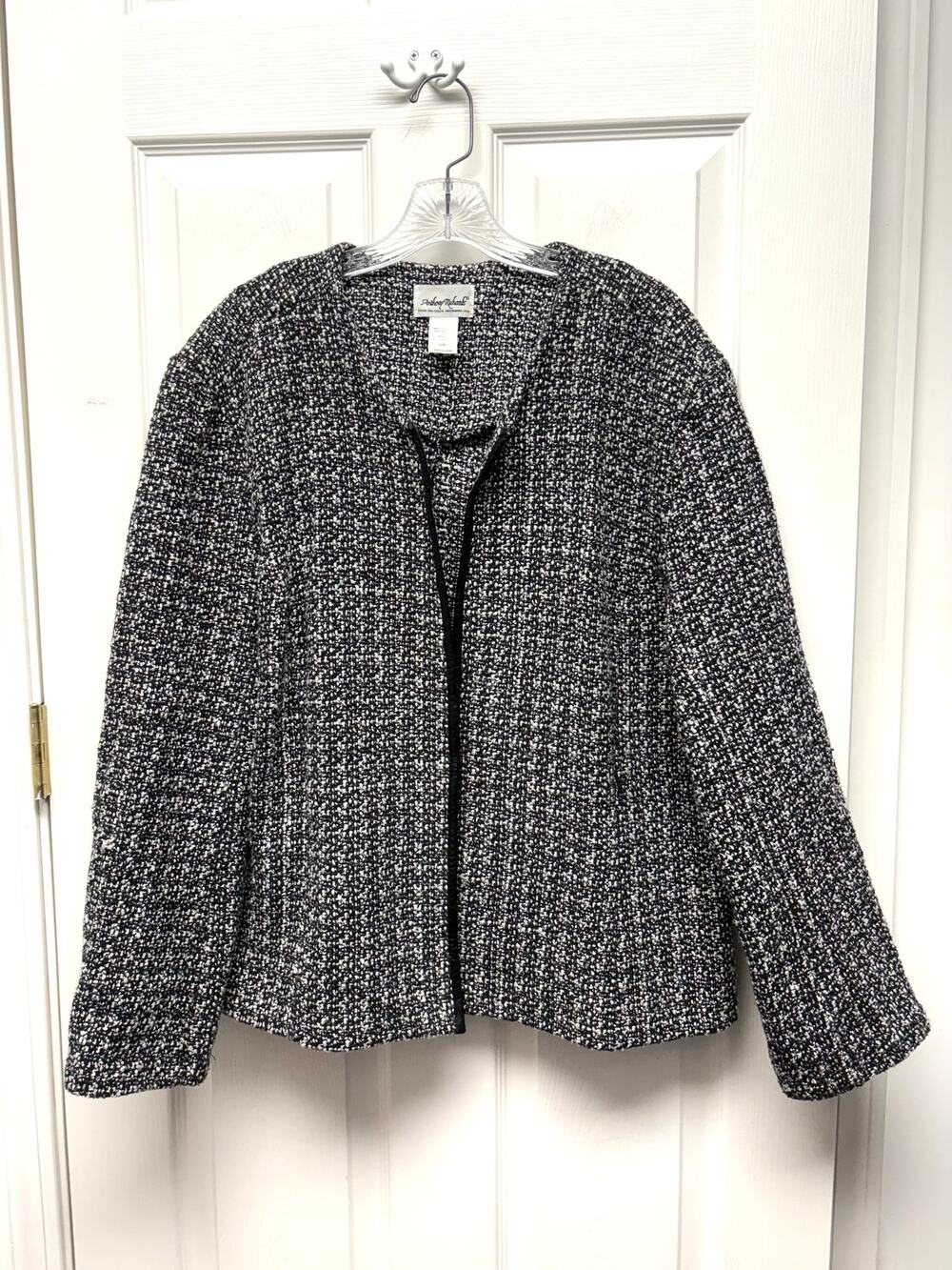 Anthony Richards Jacket 22W Black White Tweed Open Front Blazer Plus Size